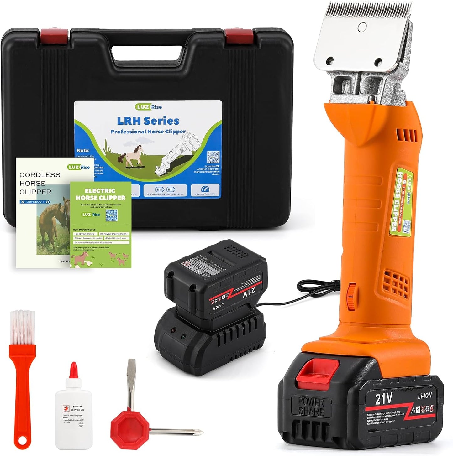 Horse Clippers Cordless, Heavy Duty Horse Grooming Kit, 6-Speed Professional Livestock Clippers with 2PCS 21V 4Ah Lithium Battery for Shaving Horse Pony Cattle Large Dogs