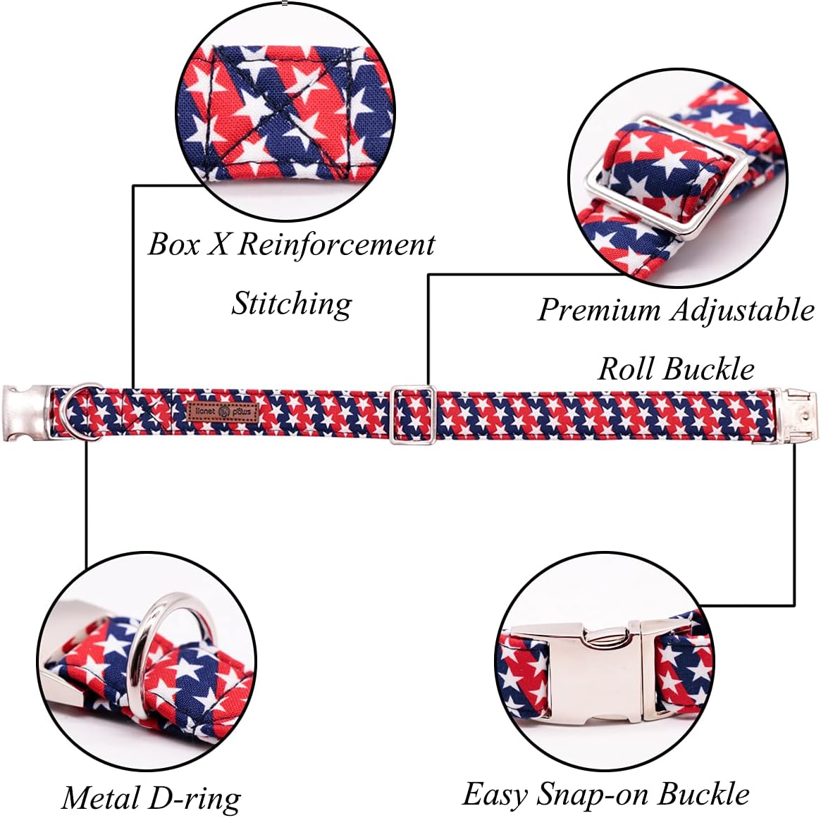 Lionet Paws Patriotic Dog and Cat Collar with Bowtie, 4th of July, Soft and Comfortable, Adjustable Collar for Puppies and Cats, Neck 7-11 inches