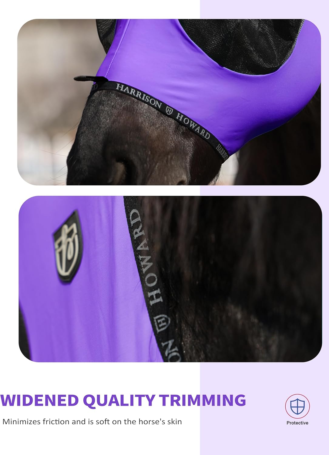 Harrison Howard Horse Fly Mask with Forelock Opening Stretch Breathable and Comfortable for Horses UV -Protection Purple M