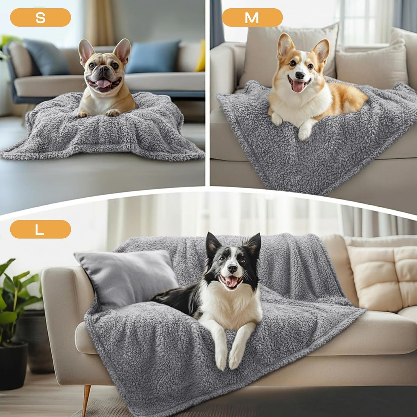 1 Pack 3 Calming Blankets Fluffy Premium Fleece Pet Blanket Soft Sherpa Throw for Dog Puppy Cat Grey Small (23" x16'')