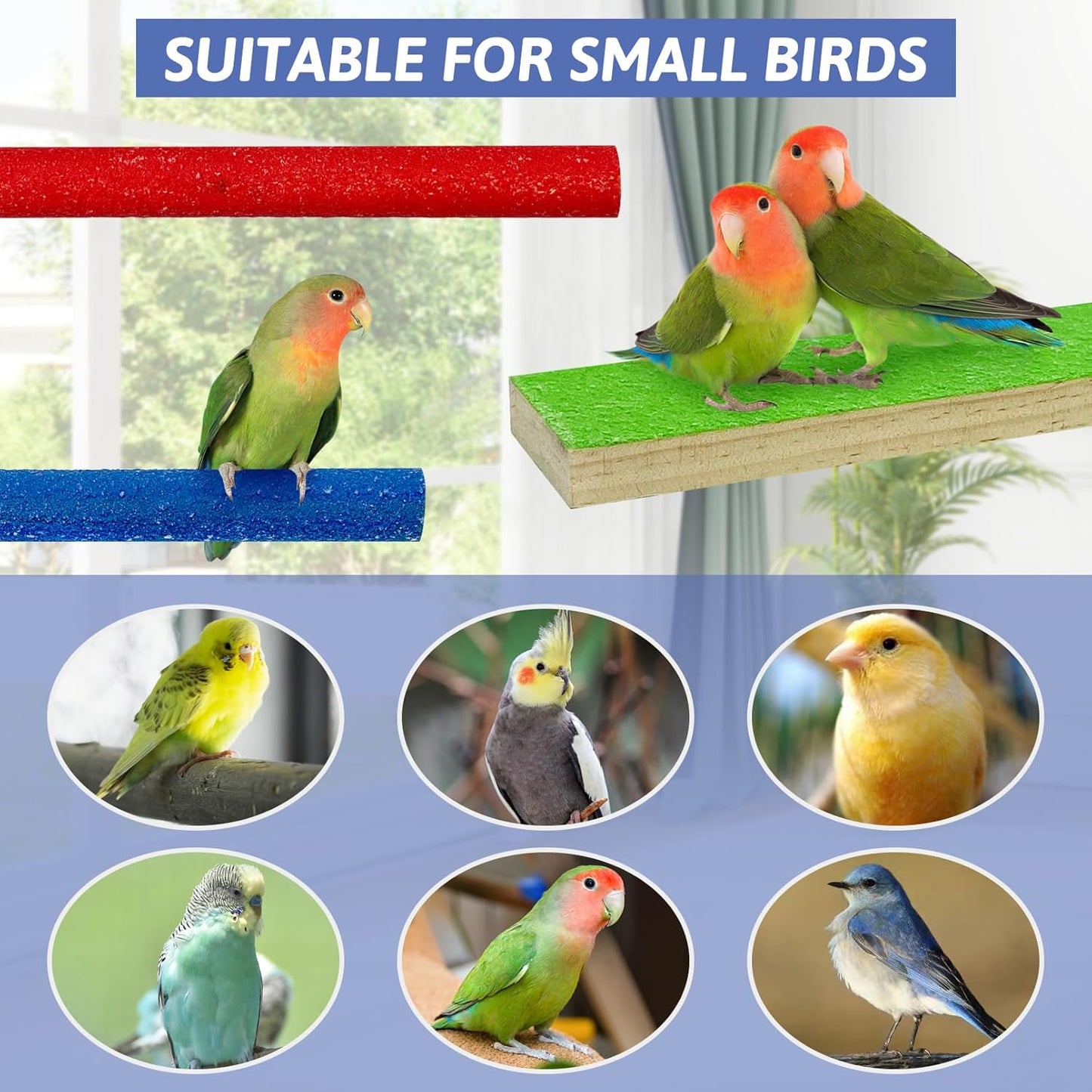 Hamiledyi 5 PCS Bird Perch Stand - Wooden Parrot Perch Stand with Colorful Sand Paw Grinding Stick Trim Beak Wood Platform for Bird Nail Trimming - Cage Accessories for Parakeets & Cockatiel