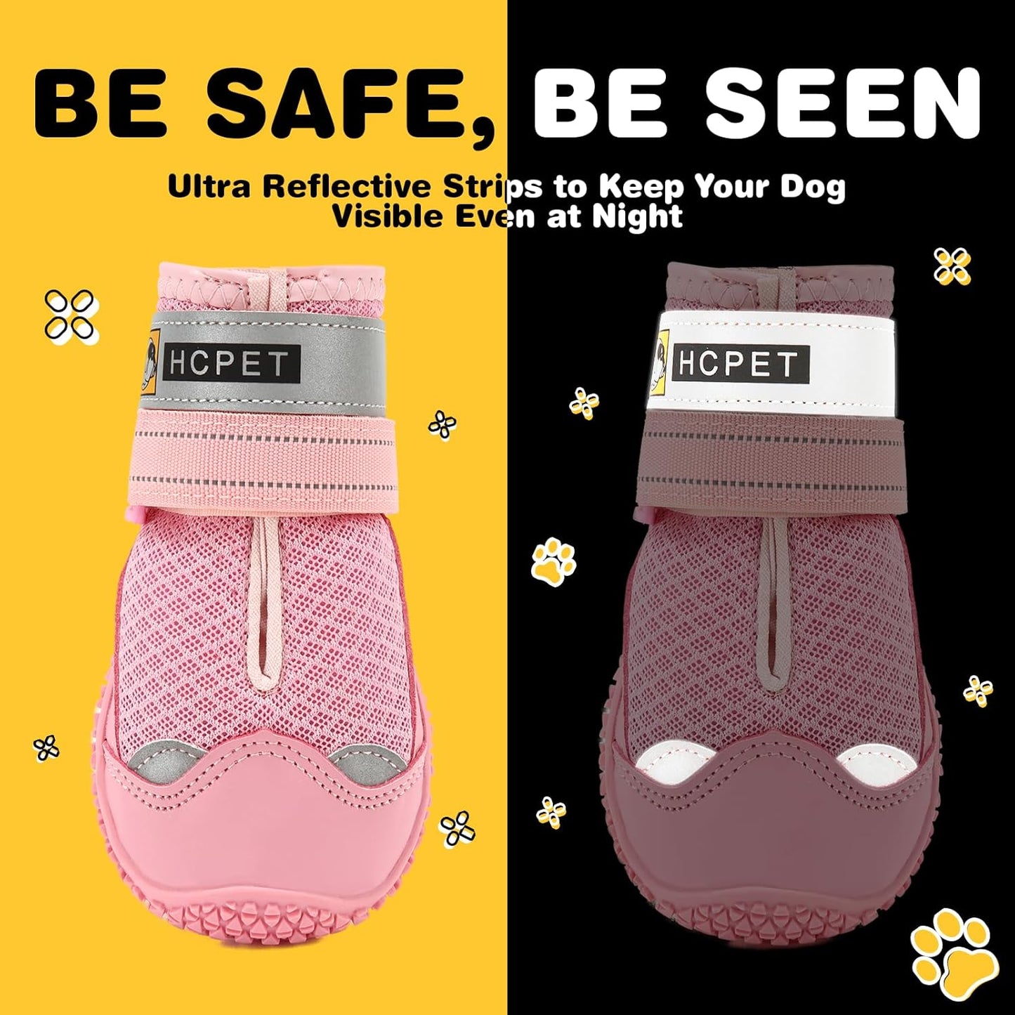 Hcpet Dog Shoes for Large Dogs, Breathable Dog Booties for Small Medium Dogs, Anti-Slip Dog Boots & Paw Protectors for Hot Pavement Winter Snow Hiking with Reflective Straps Pink Size 1