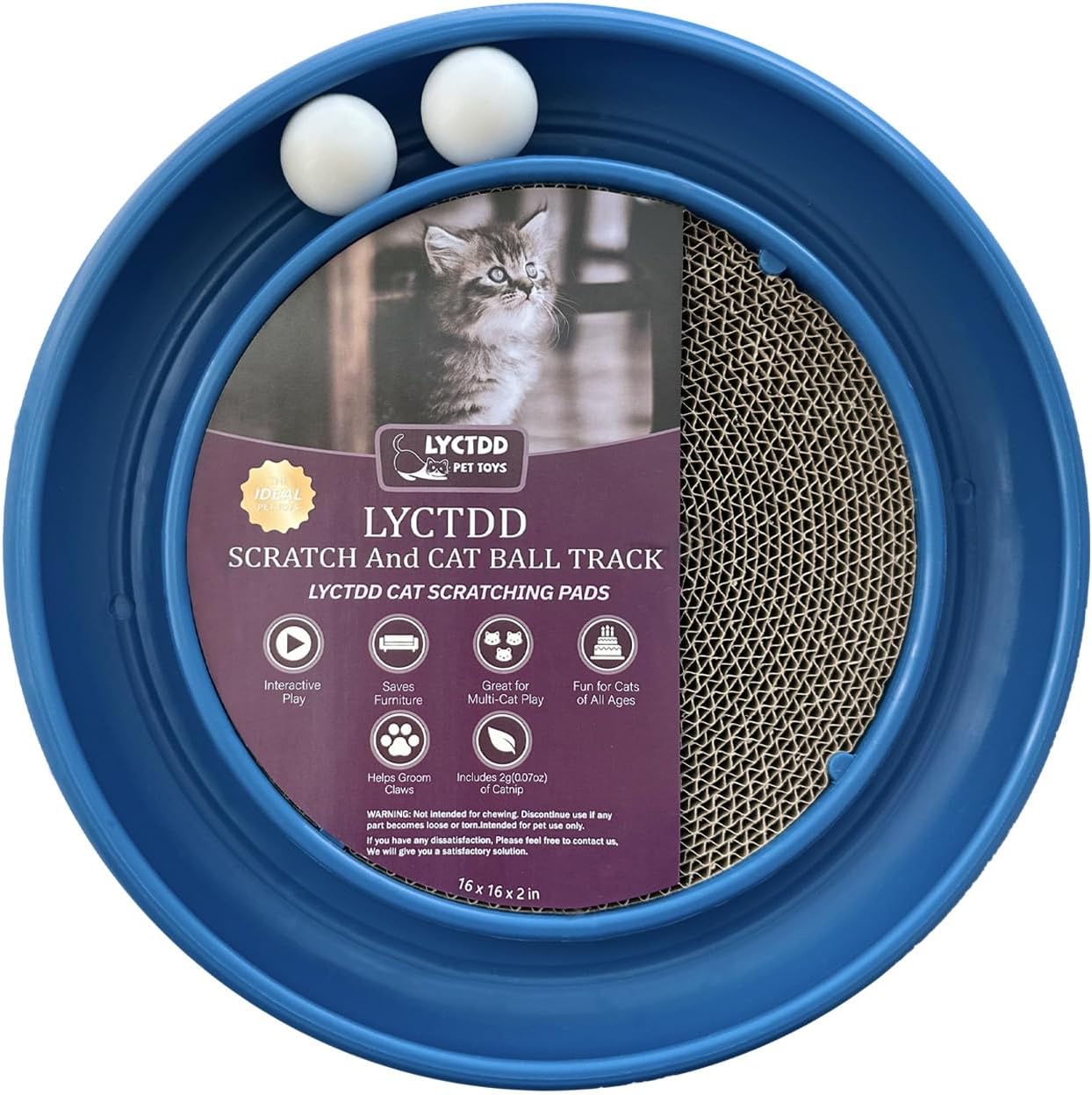 Interactive Cat Ball Track Toy for Indoor Cats, Cat Scratching Board & Exercise Set for Bored Indoor Adult and Kitten Mental & Physical Stimulation, with Spare Ball to Prevent Loss (Blue)