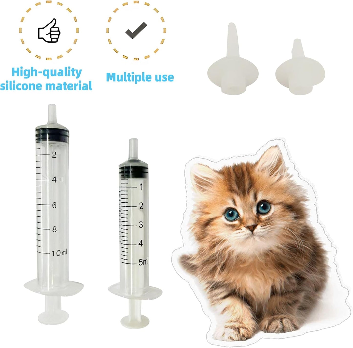 Artecare 10 Pcs Kitten Feeding Nipples and Nursing Syringe,Pet Nursing Nipples with Syringes,Nipples for Puppies Nipple for Kittens,Reusable for Newborn Kittens, Puppies, Rabbits,Small Animals