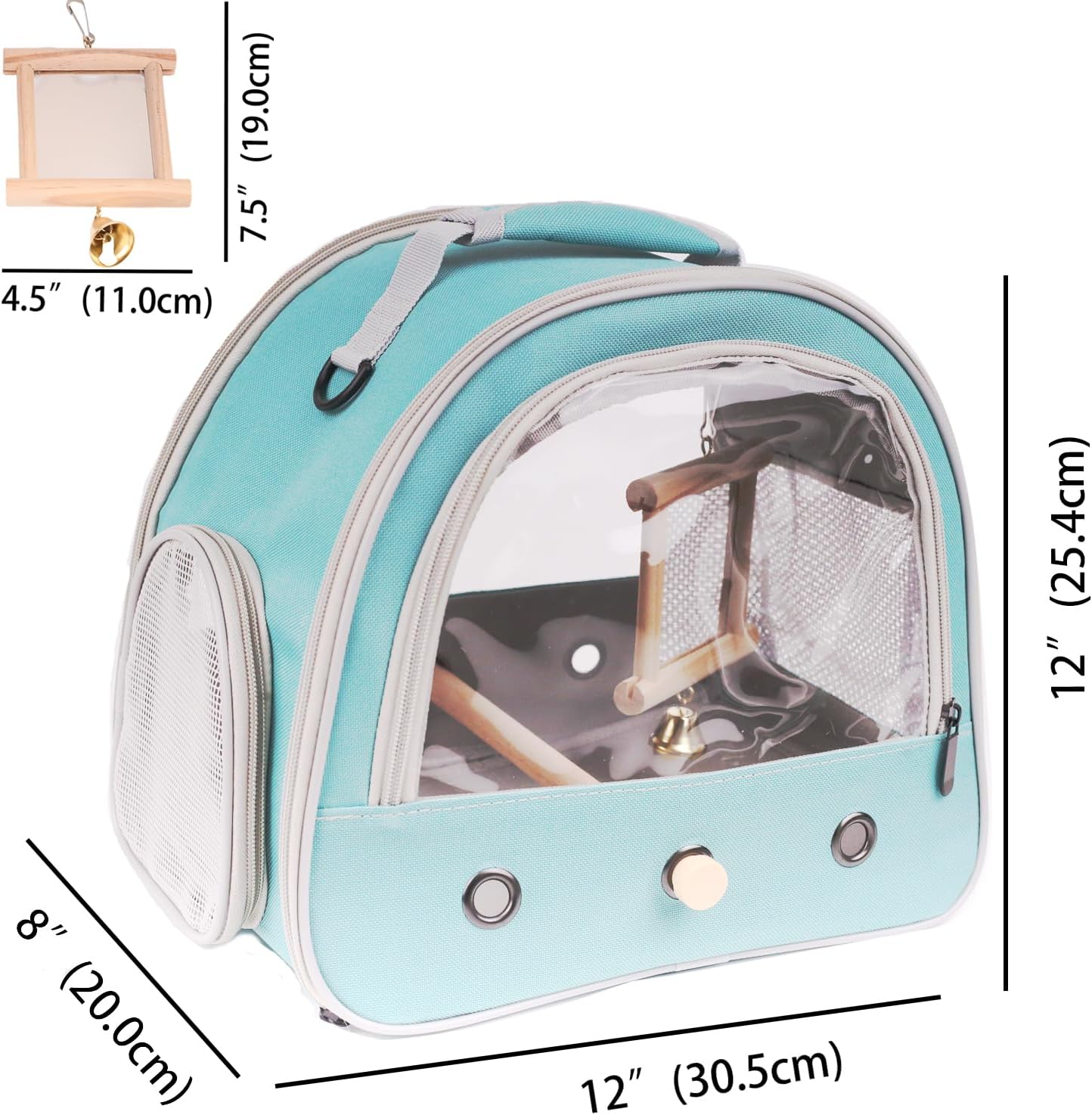 Portable Parrot Travel Cage Carrier with Small Swing Toy&Cage Colorful Toys Set Small Bird Parakeet Bag with Standing Perch Bird Carry Transport Bag (Green, Carrier/Mirror)