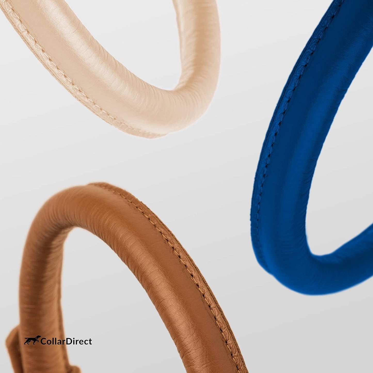 CollarDirect Rolled Leather Dog Collar, Soft Padded Round Puppy Collar, Handmade Genuine Leather Collar Dog Small Large Cat Collars 13 Colors (13-16 Inch, Deep Blue Textured)