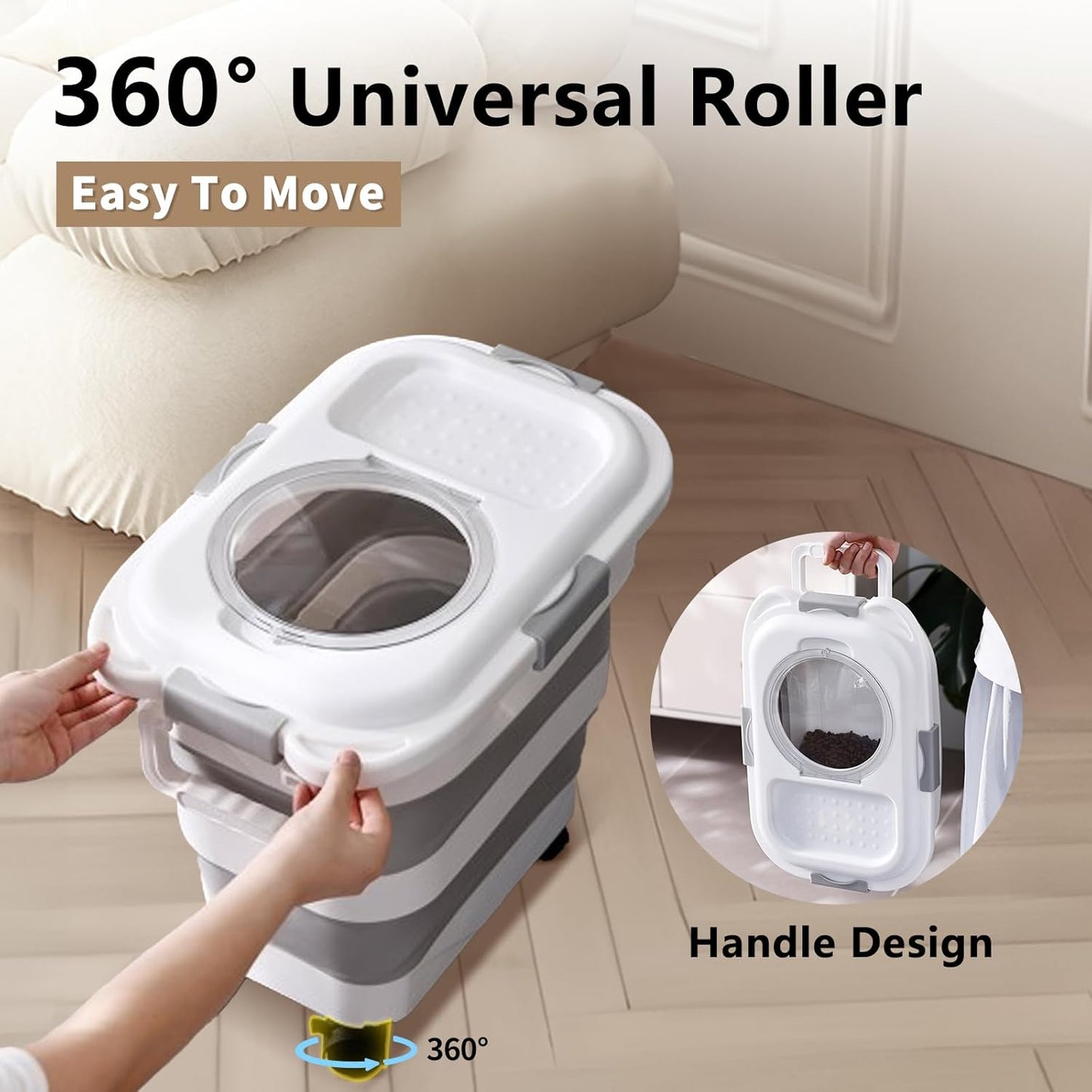 25 Lbs Dog Food Storage Container 2PCS, Collapsible Dog Food Container with Scoop for Pet/Dog/Cat/Bird Food,Keep Dry Food Fresh,Easy to Move(Blue & Khaki)