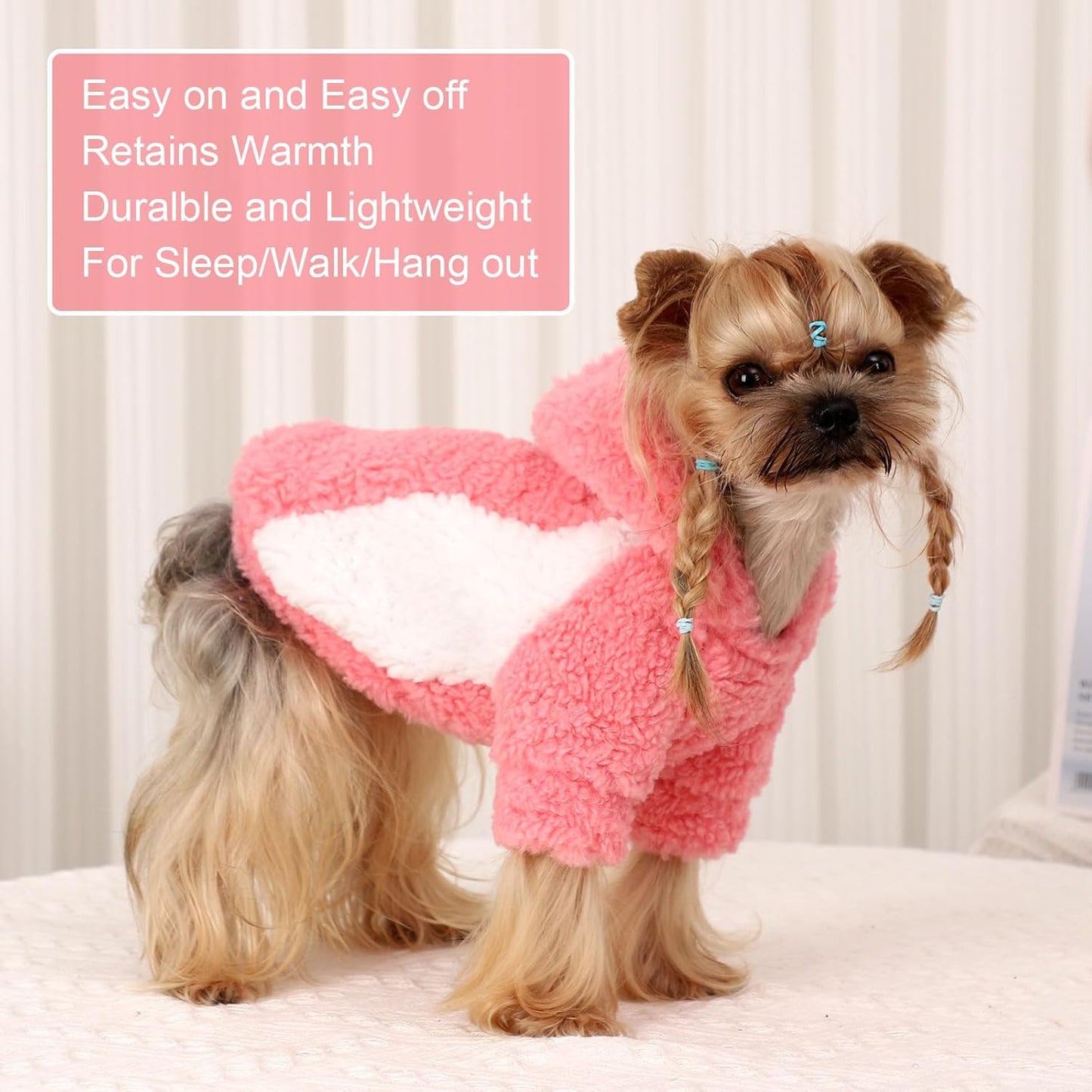 YIKEYO Dog Hoodie Pet Clothes Sweater with Hat Soft and Warm Cold Weather for Small Patchwork Hood(Pink, XS)