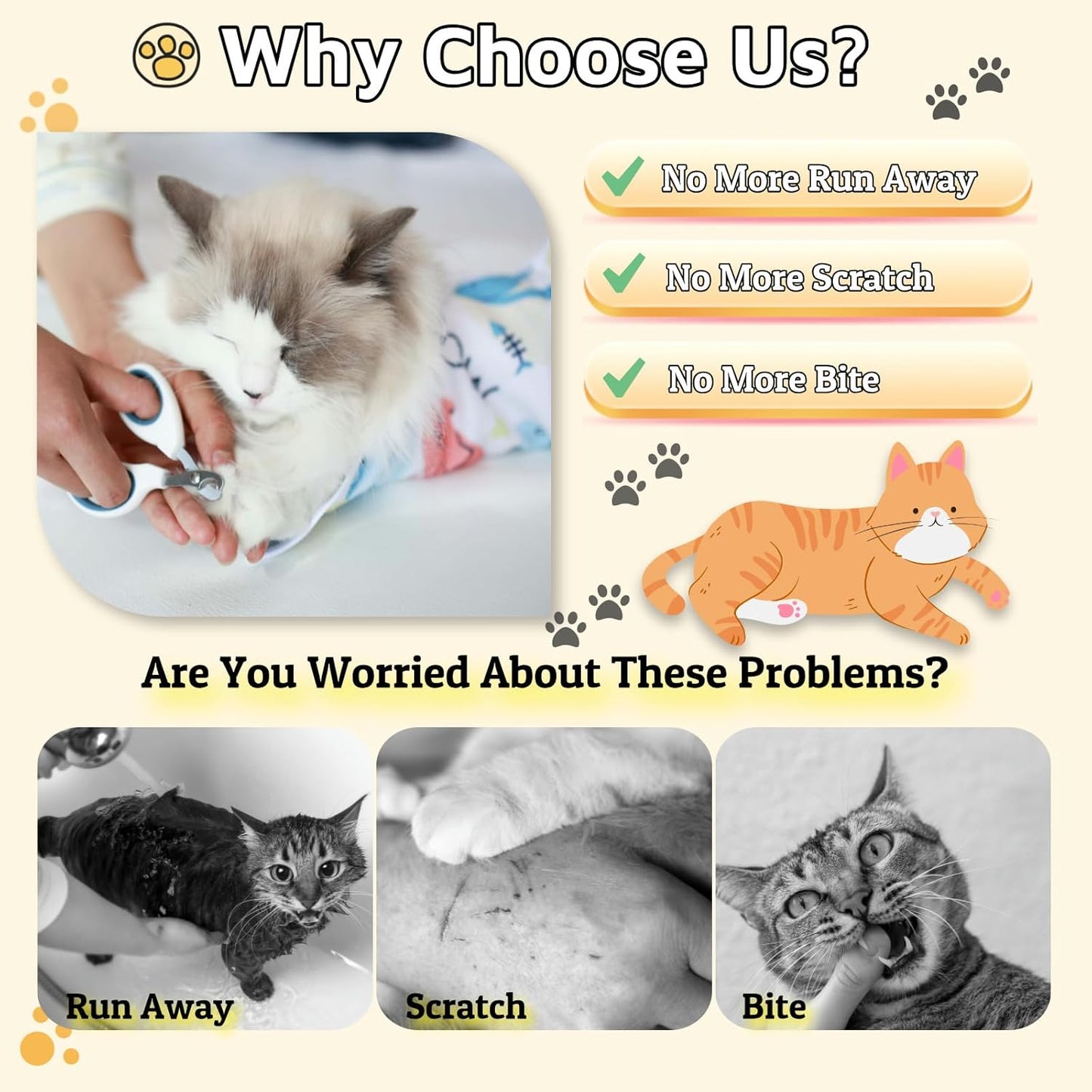 27.6" Cat Wrap for Grooming-Premium Cat Grooming Wrap Cat Restraint for Nail Clipping, Self-Adherent Soft Cat Blanket to Wrap Cat Anti-Scratch Anti-Escape Grooming Bag (White, XL(Within 17lbs))-