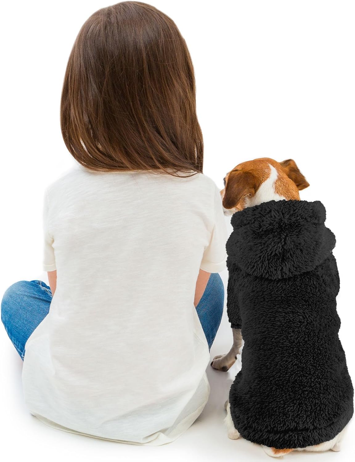 Fuzzy Dog Sweaters for Small Dogs Dog Hoodie Soft Double-Sided Plush Fleece Pet Sweater Clothes Pet Coats Hoodie Sherpa Hooded Sweatshirt(Black-S)