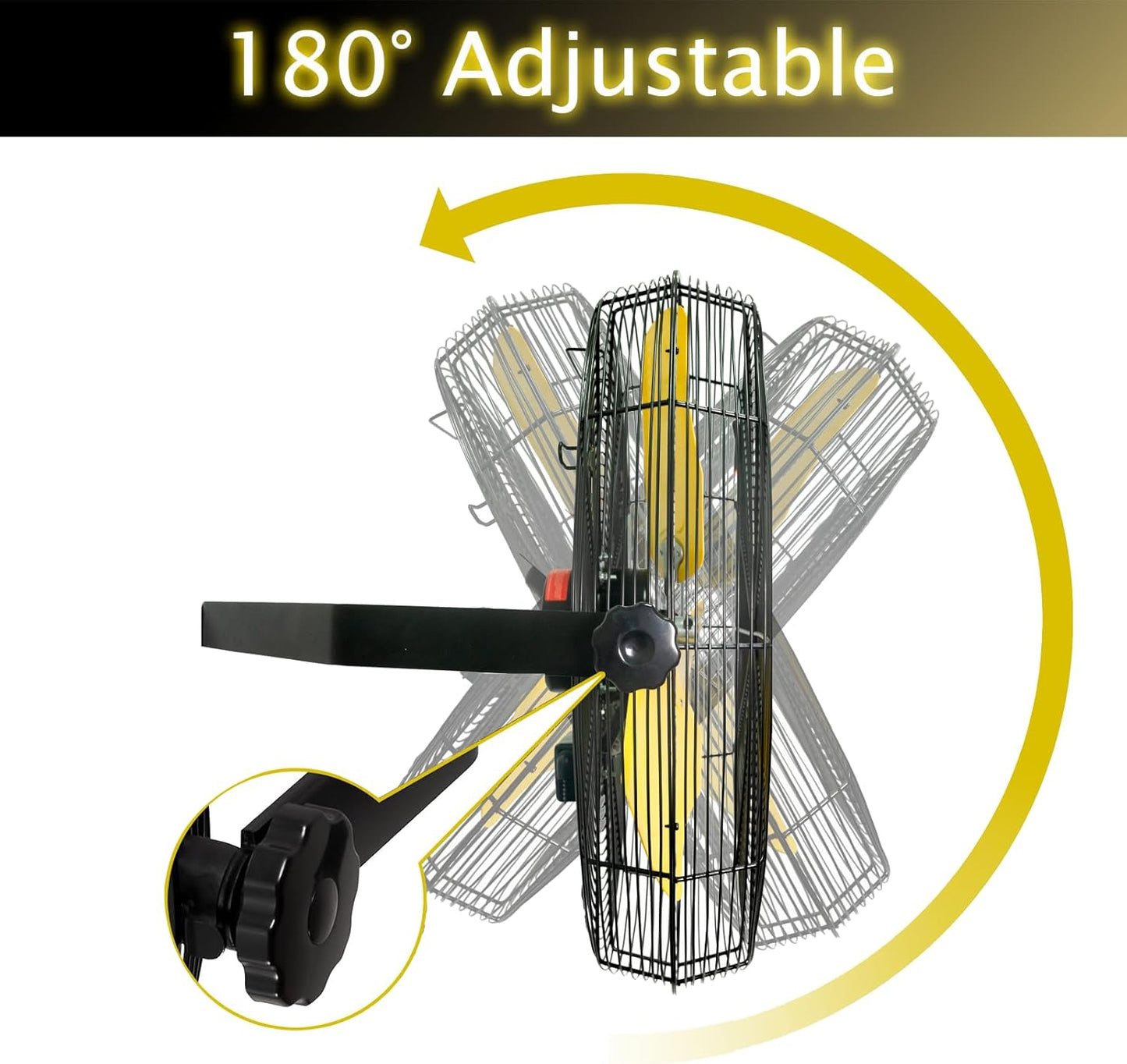 HiCFM 9100 CFM 24 inch Heavy Duty Industrial Wall Mounted Fan with TEAO Enclosure Motor, Permanent Lubricated Ball Bearing, 9 FT Cord, 180Degree Tilting, Safety Yellow Blade Wall Fan - UL Listed