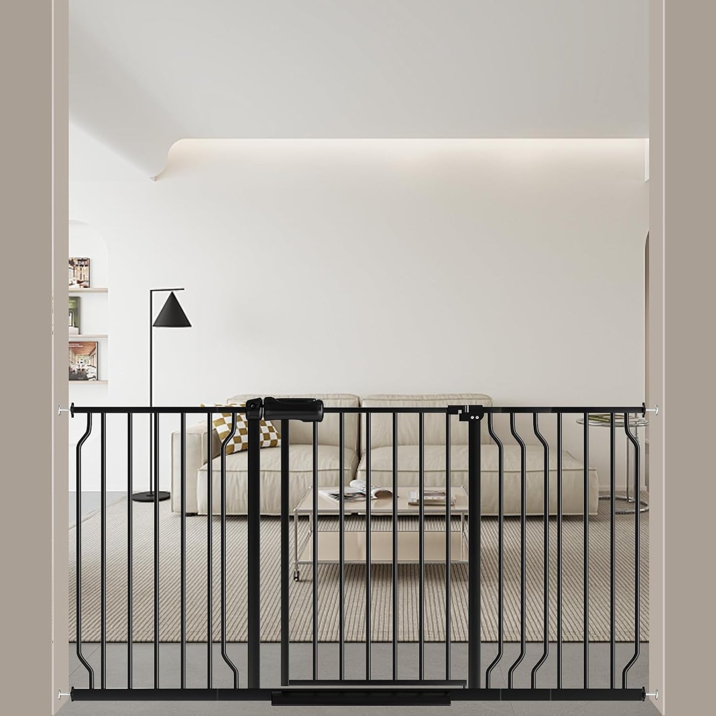 ALLAIBB Extra Wide Pressure Mounted Baby Gate Walk Through Child Kids Safety Toddler Tension Black Long Large Pet Dog Gates with Extension for doorways Kitchen (52.76-62.2"/134-158cm, Black)