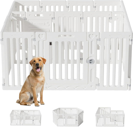 2 Room Dog Playpen with Door,DIY Shape Combination Puppy Pen,16-Panel+2 Link Piece+Large Door+Small Door,25.5" H Dog Fence,Non-Slip&Secure Pet Gate,Easy to Assemble