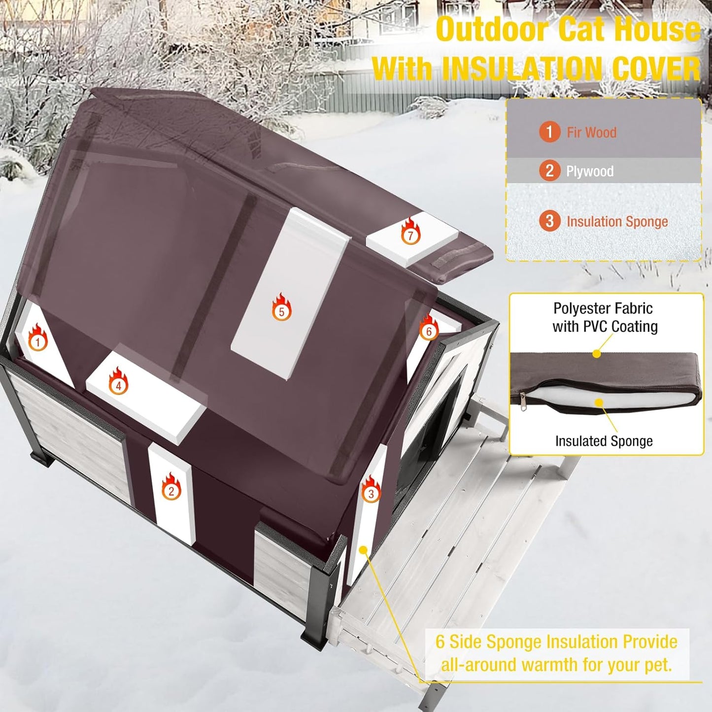 Aivituvin Dog House Outdoor With Metal Frame, Insulated Dog Kennel Outside for Small To Medium Breed, 45" Weatherproof Large Dog Shelter with Anti-Chewing Iron Frame, White (45" D x 32.9" W x 32.6" H)