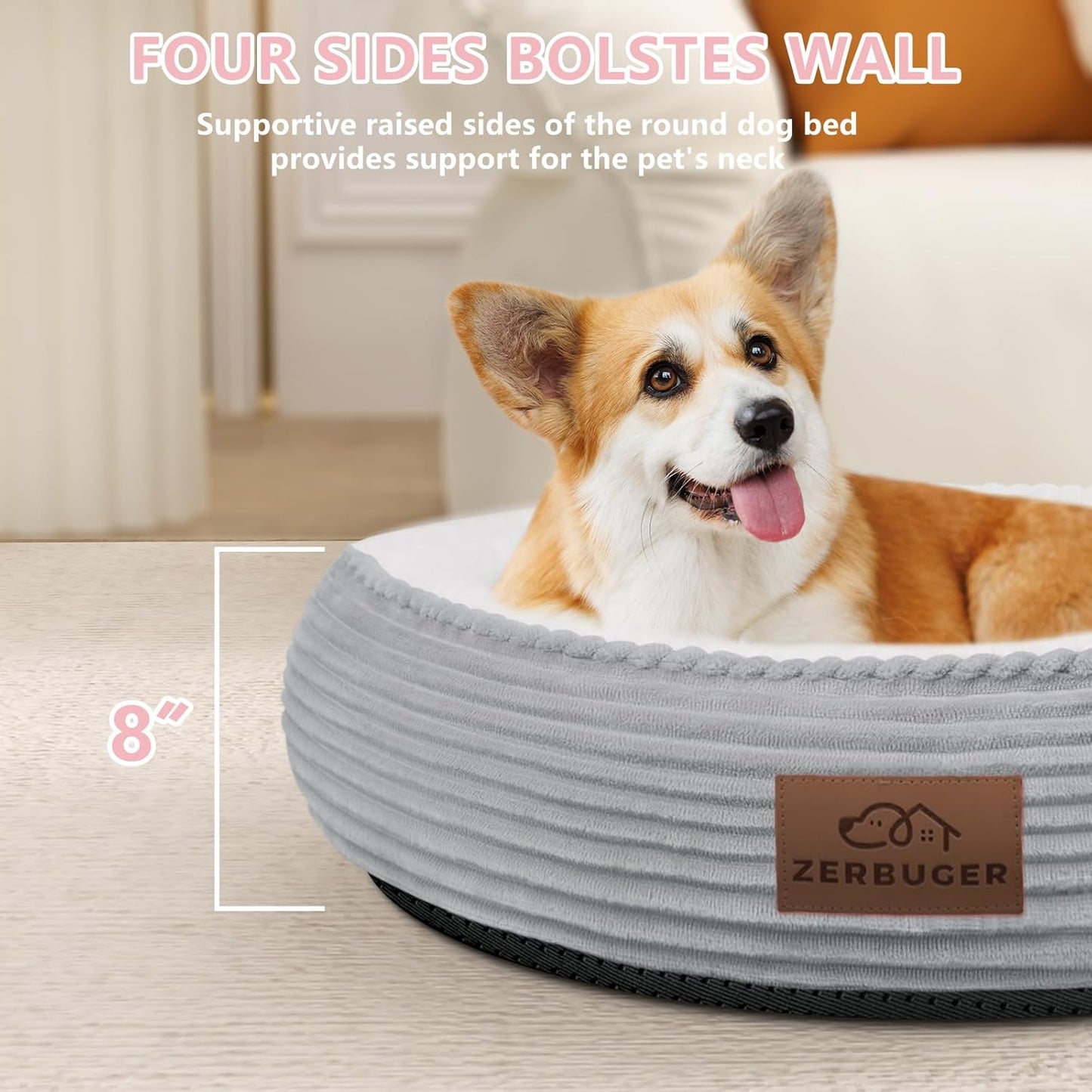 30in Dog Bed Sofa for Small/Medium/Large Dogs, Machine Washable Supportive Foam Pet Couch with Washable Removable Mat and Non-Slip Bottom, Pet Cuddler for Indoor/Outdoor/Car/Cage, Light Grey