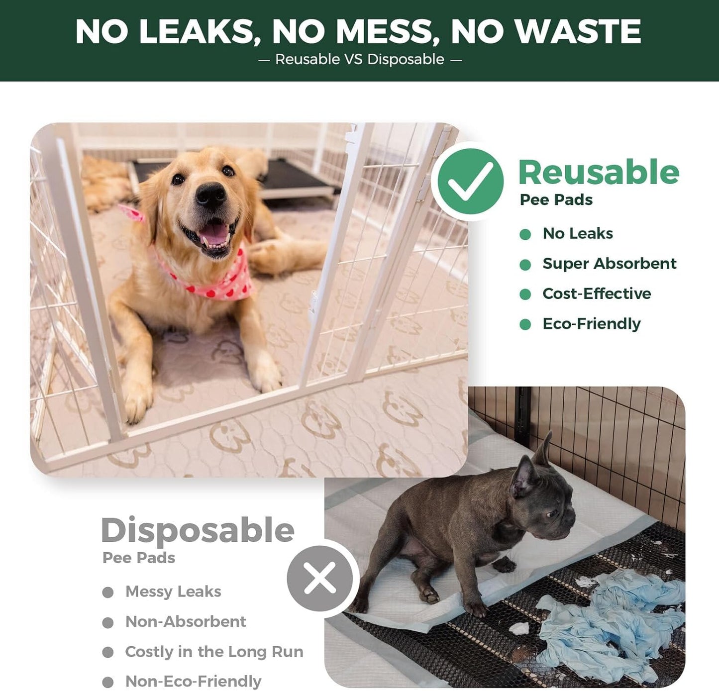 FXW Washable Pee Pads for Dogs, Puppy Pads with Super Absorbent, Specifically Designed for FXW Rollick/Homeplus 32/40/45inch 6 Panels Dog Playpen, 35" Hexagon, Khaki, 2 Packs