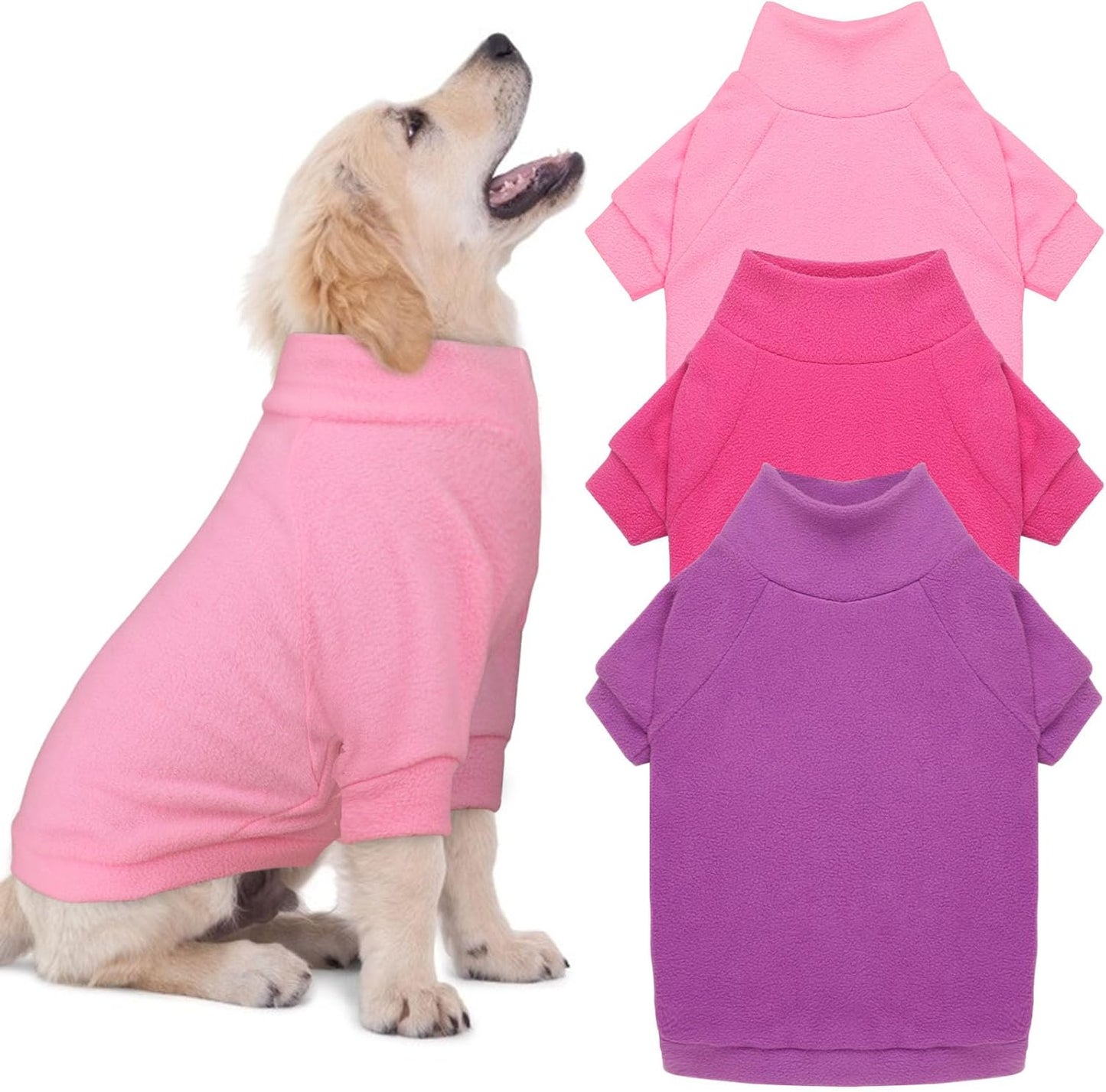 3 Pack Dog Sweaters for Large Dogs, Fleece Dog Sweater Large Pet Clothes Turtleneck Soft Warm Sweatshirt Boy Girl Pet(Pink+Hotpink+Purple,L)
