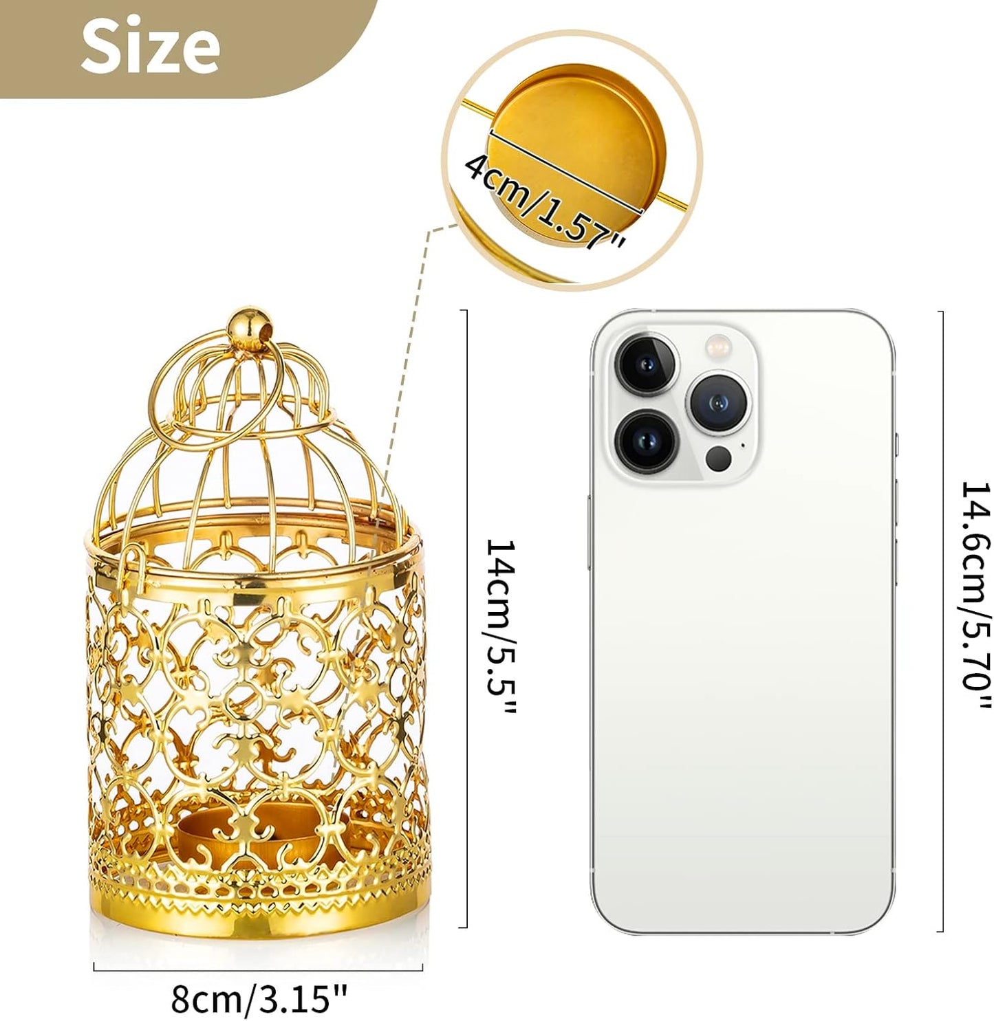 6 Pcs Small Metal Tealight Hanging Birdcage Lantern, Vintage Decorative Centerpieces of Wedding, Party, Gold