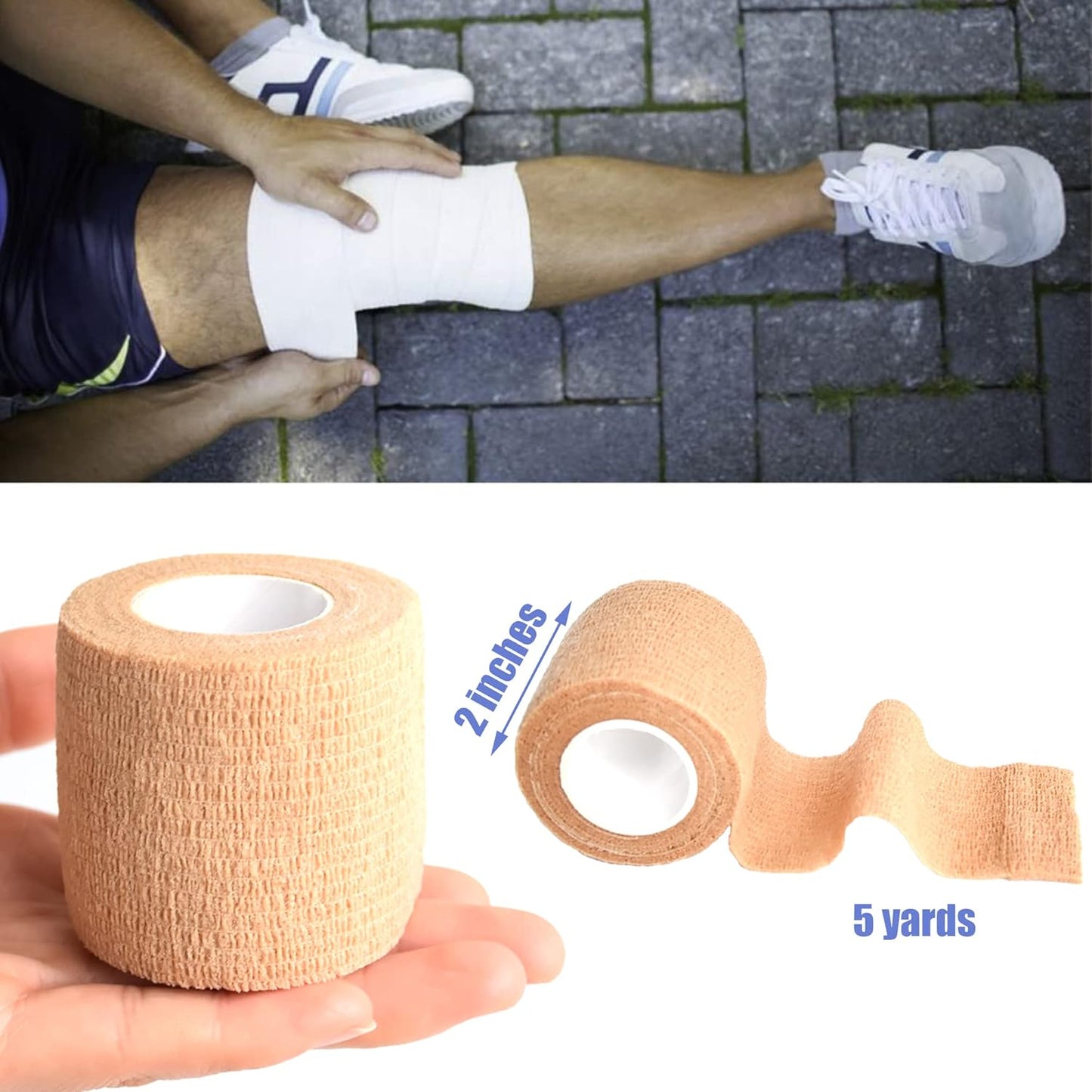 9 Pack 2" x 5 Yards Self Adhesive Bandage Wrap Self Stick Wrap for Ankle, Wrist, Finger, Sports, Breathable Cohesive Vet Tape for Pets (Skin Color)