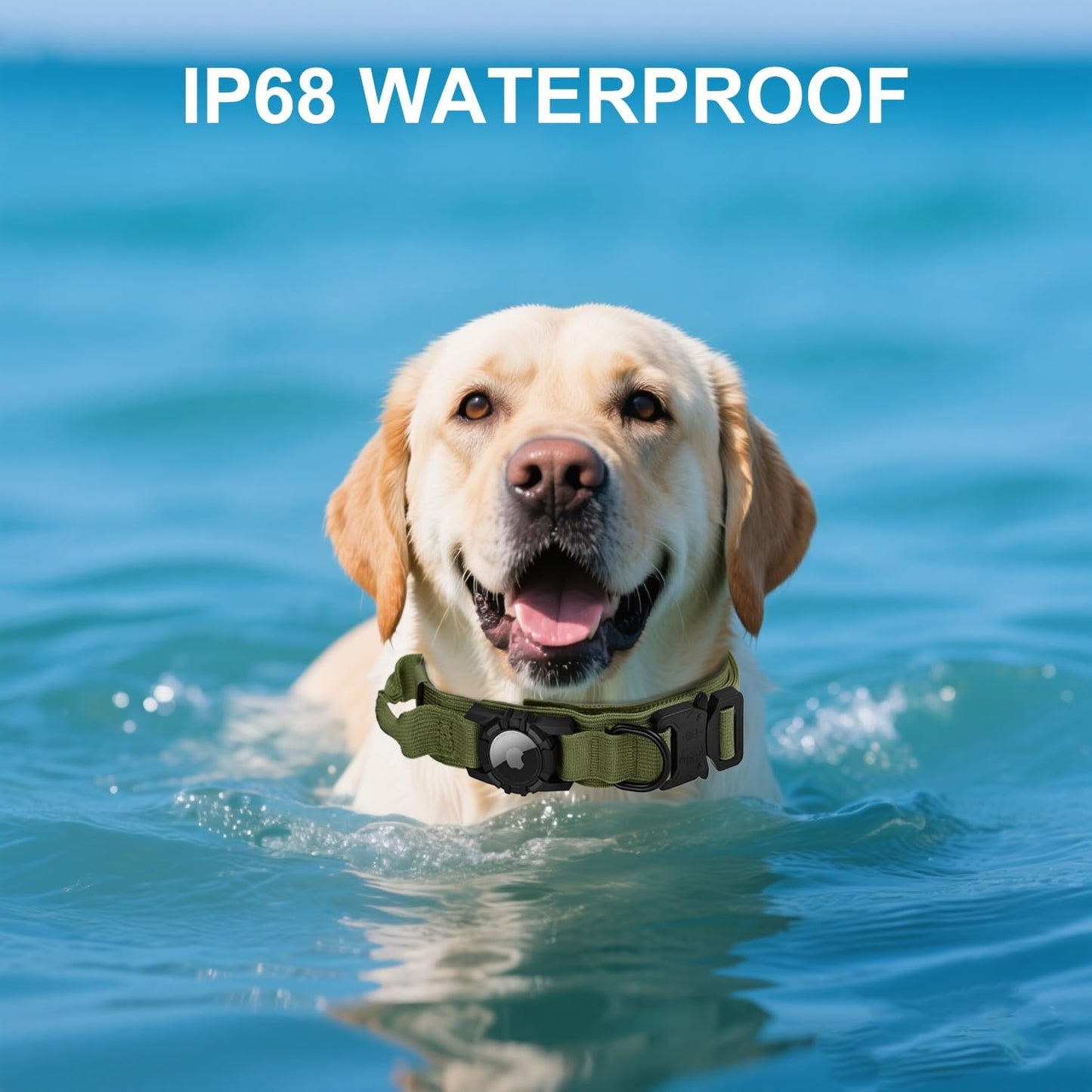 Tactical AirTag Dog Collar Leash Set - Heavy Duty, Adjustable GPS Collar Compatible with Apple AirTag, with Holder & Control Handle for Medium/Large Dogs [ Green, L ]