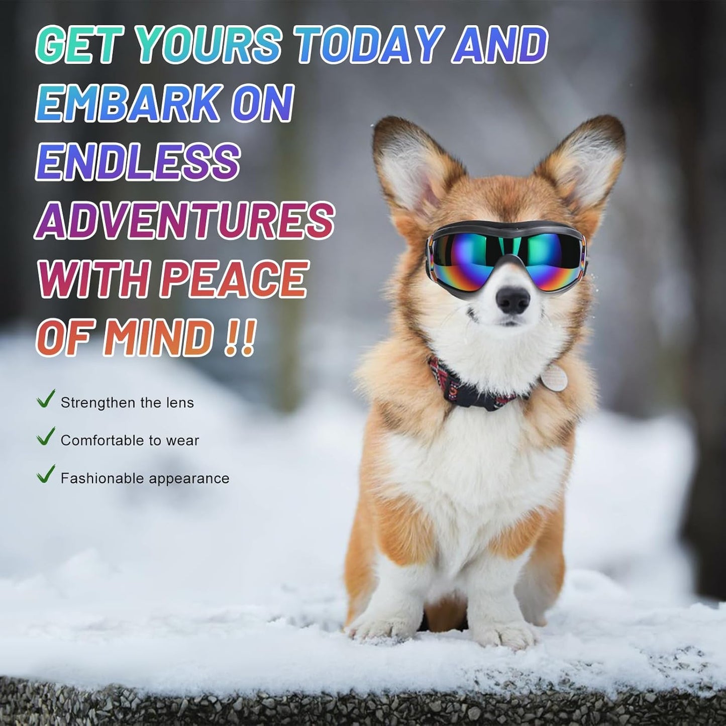 NVTED Dog Sunglasses Dog Goggles, UV Wind Dust Fog Protection Pet Glasses Eye Wear with Adjustable Strap for Medium or Large Size (Laser)