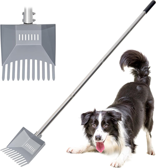 Heavy Duty Pooper Scooper 66in Spring Steel Scoop Long Stainless Steel Handle Dog Pooper Scooper for Large Dogs Outdoor Pet Waste Removal Shovel