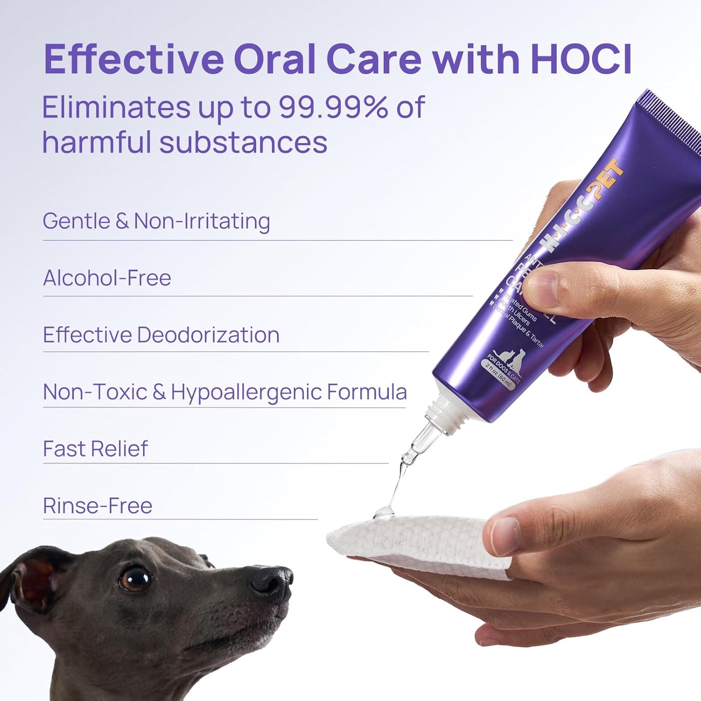 HICC PET Dog Dental Care, Oral Hydro Gel Teeth Cleaning and Breath Freshener for Dog and Cat, Relieve Gum Redness, Soothes Inflammation, Reduce Tarter and Plaque, Safe for All Animals, 2 Fl Oz