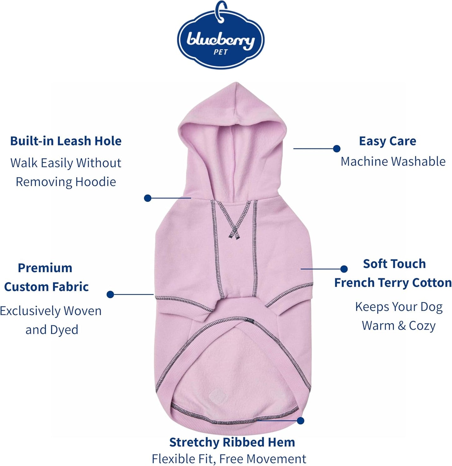 Blueberry Pet Essentials Dog Hoodie – 10 inch, Cotton‑Blend Sweatshirt with Hood, Pink Lilac, Machine‑Washable Small‑Dog Jersey
