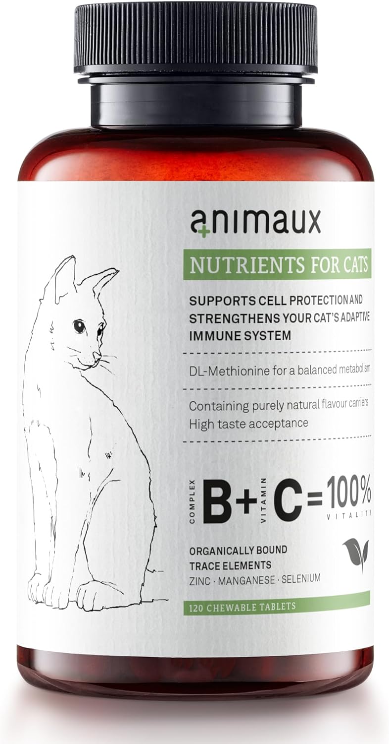animaux – nutrients for Cats, All-Natural Cat Vitamins, Cat Essentials to Strengthen The Immune System & Natural Cell Protection, Healthy Skin & Shiny Coat, 120 Chewable Tablets, 120 Days Supply