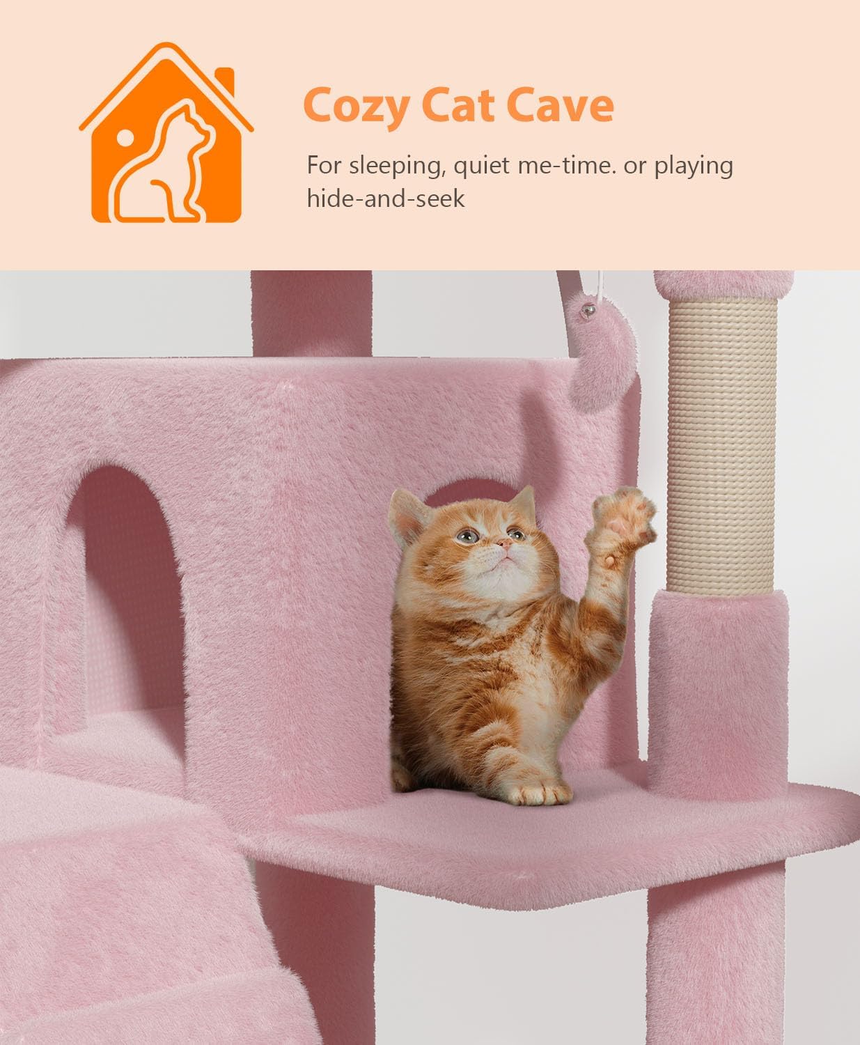 77'' Cat Tree Tower for Indoor Cats Large Adult, Cute/Tall Modern Cat Tree for Big Cats 20 lbs, Plush Multi-Level Cat Condo with Scratching Posts,Dangling Ball (Soft Pink, 77 inch)