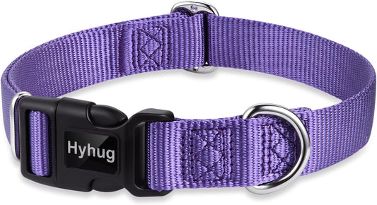 Hyhug Pets Solid Color Classic Regular Heavy Duty Basic Collar for Small Dogs, Unique Design Adjustment Triglide Slide (Buckle) Can Attached Name Tag Accessories. (Small, Ultra Violet)