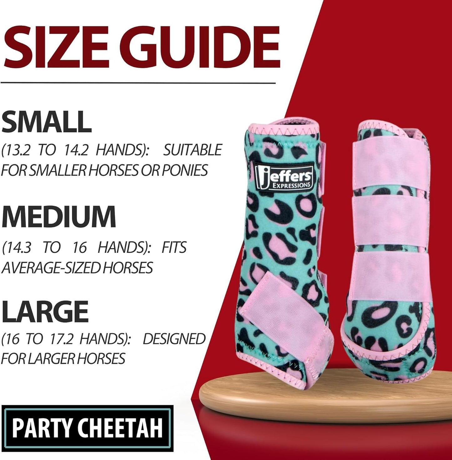 Jeffers Expression Protective Horse Boots 1 Pair, Party Cheetah, Large - Safe Neoprene Leg Guards, Comfortable Fit, Durable Strap Closures, Front & Hind Support, Accessories for Travel & Riding