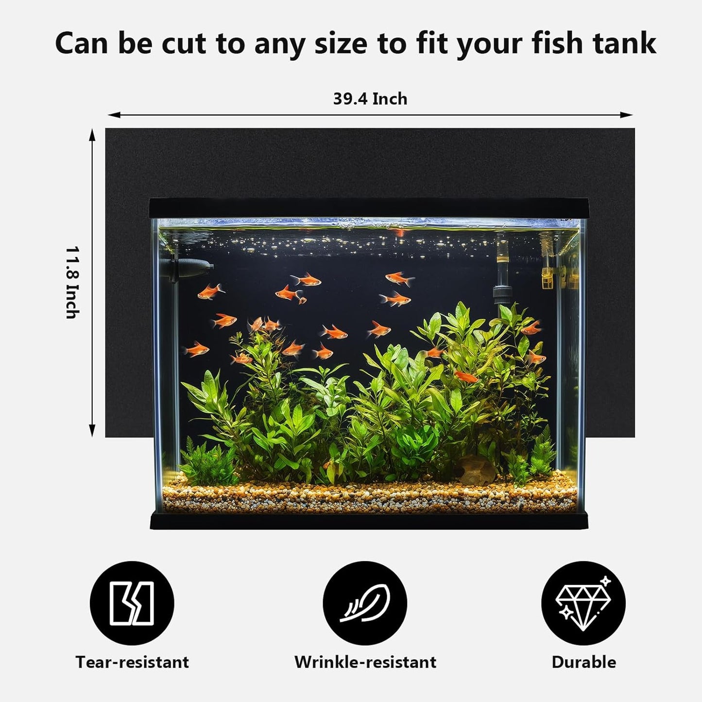 Aquarium Background Paper Decor Fish Tank Backdrop Wallpaper Electrostatic Adhesive, No Glue, Easy to Install, Reusable (11.8“H×39.4”L, Black)