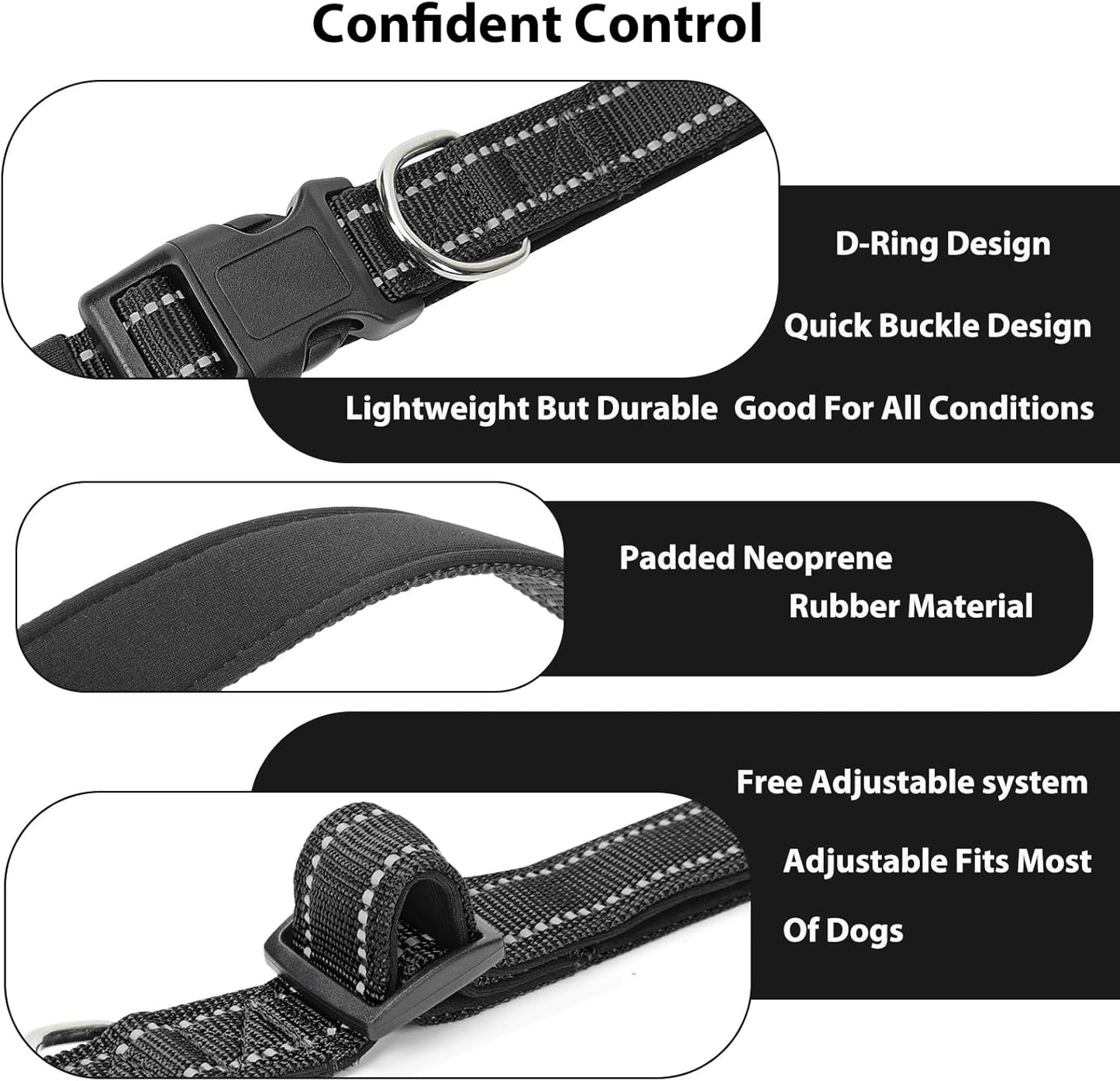 Reflective Dog Collar Padded with Soft Neoprene Breathable Quick Release Basic Dog Collars for Puppy Small Dogs Girl Boy Black