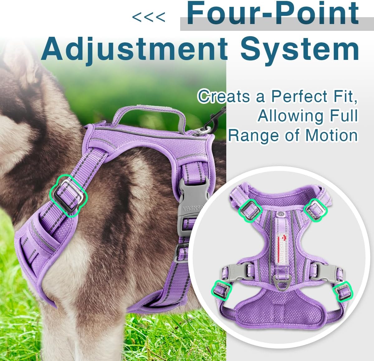 BARKBAY Dog Harness No Pull with ID Tag Pocket - Heavy Duty, Reflective, Easy Control for Large Dogs(Violet Purple,XL)