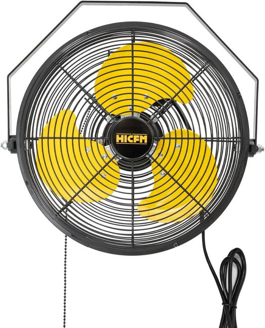 HiCFM 2500 CFM 12 Inch Industrial Wall Mount Fan, 3-Speeds High Velocity Wall fan with IP44 Enclosure Motor for Barn, Garage, Warehouse, Greenhouse and Commercial Use