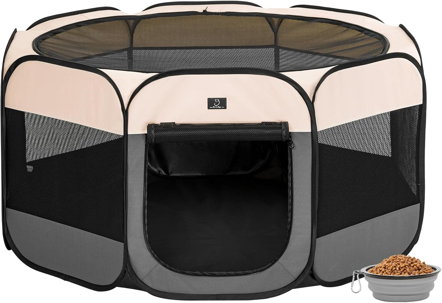 A4Pet Dog Playpen Indoor, 49” Portable Playpen with Bowl, Suitable for Puppies, Kittens, and Small Animals, Removable Zipper & Mesh Panel(16”W × 10”H)