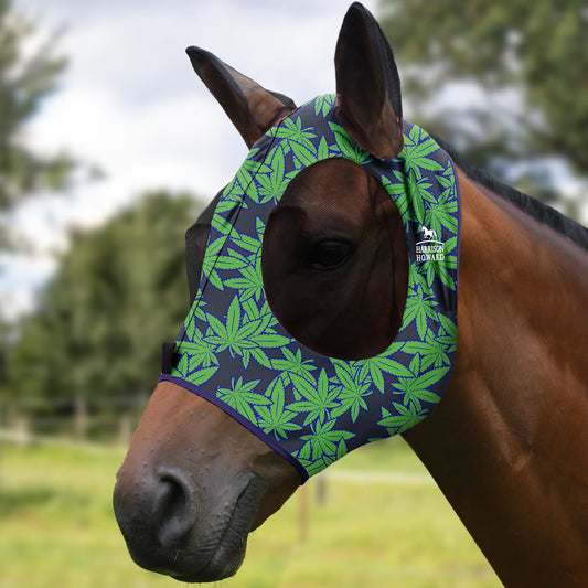 Harrison Howard Super Comfort Stretchy Fly Mask Large Eye Space with UV Protection Soft on Skin with Breathability Live Leaf S