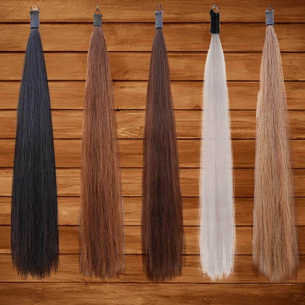 Horse Tail Extensions with Braided Horsehair Loop, Blunt Cut Bottom, 28-30 inches Long and 3/8 lb Weight