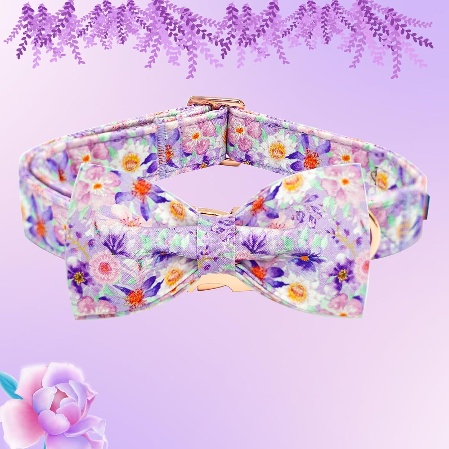 Elegant little tail Dog Collar, Rose Print Pet Collar Summer Dog Collar Durable Metal Buckle Dog Collars Cotton Pet Adjustable Dog Collars for Medium Dogs