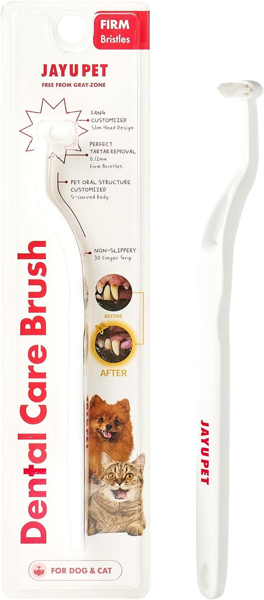 JAYU PET Dental Care Brush (Firm Bristles) 1ea - Resilient Dog Toothbrush, Cat Toothbrush for Tartar & Plaque Removal, Horizontal Head and S-Curved Body
