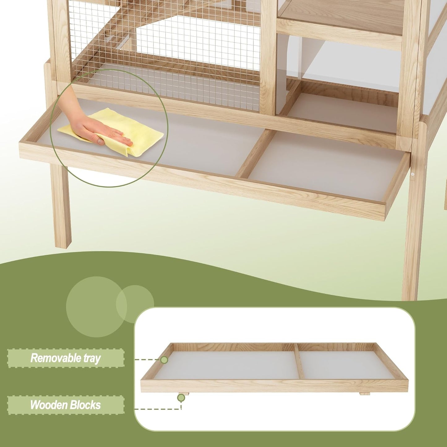 Guinea Pig House for 2 with Stand, Small Animals Rabbit Cages with a Pull Out Tray, Wooden 2-Story Indoor Large Hamster Habitat Playpen with Ramp, Hideout, Platform