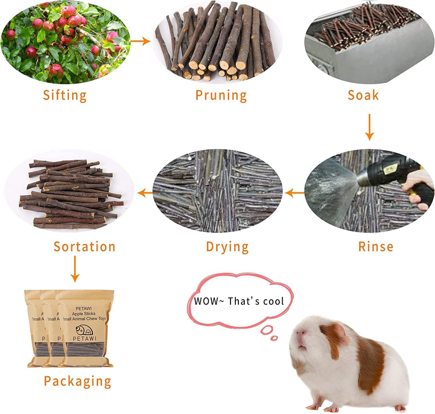 600g Apple Sticks Molar Wood Treats, Rabbit Toys Chinchilla Guinea Pig Bunny Toys Wood Chews Sticks for Teeth Rabbit Food Guinea Pig Hamster Gerbil Chews Small Animals Snacks(150 Pcs)
