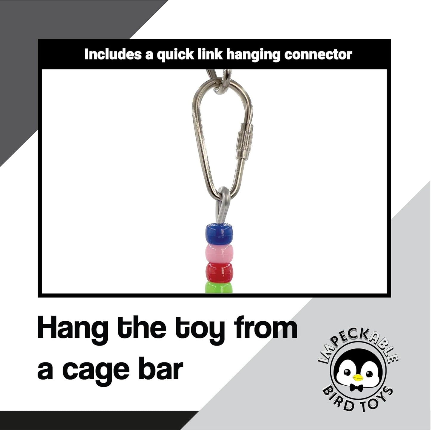 858 Mini Long Stick Toy - Handcrafted with Wooden Slats, Plastic Beads and Rubber Ring, Sticks Turn Around as Pets Play, Great for Budgies, Lovebirds, Parrotlets and Other Small Birds