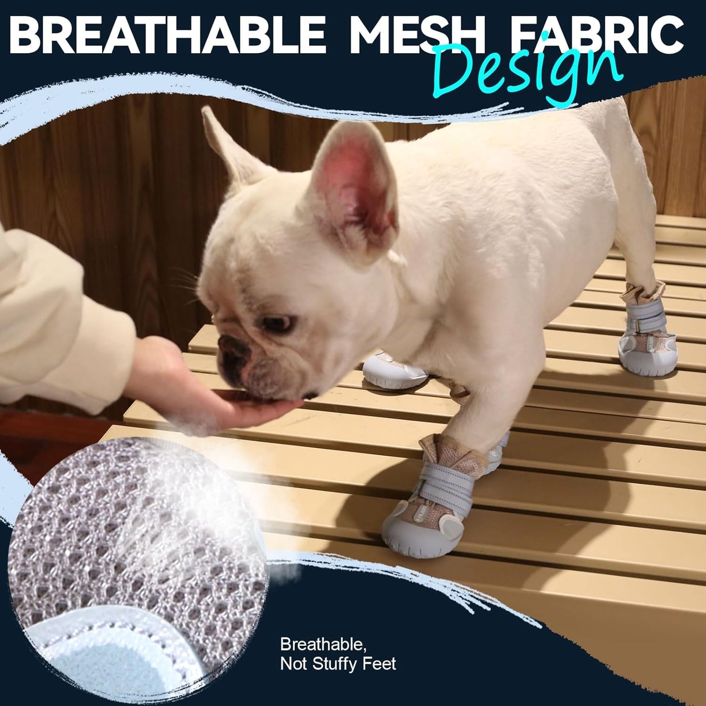 Dog Shoes for Large Small Medium Dogs, Breathable Mesh Dog Boots & Paw Protectors for Summer Hot Pavement Winter Snow, Waterproof Anti-Slip Dog Booties for Hiking Hardwood Floors(Blue-Beige7)