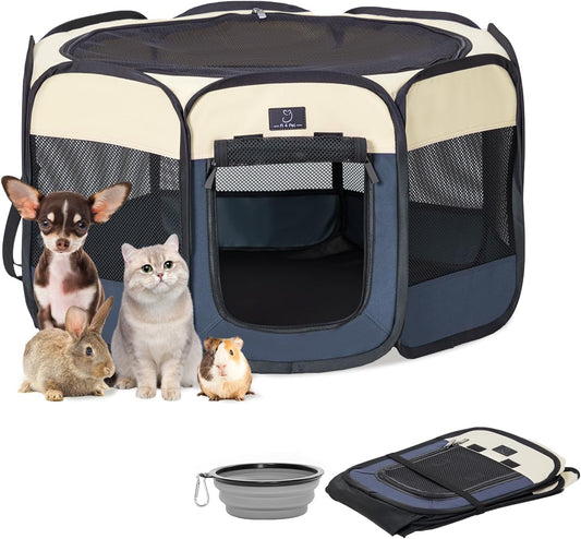 A4Pet Portable Dog Playpen for Small Dogs, 27" Foldable Small Pet Playpen for Puppy/Cat/Rabbit/Chick, Indoor Cat Playpen with Removable Zipper & Mesh Panel(11”W × 7.5”H)