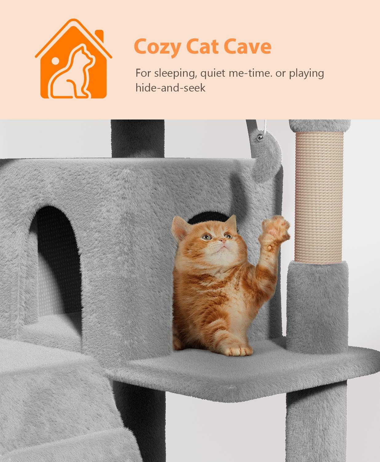 54" Cat Tree Tower for Indoor Cats Large Adult,Cute/Tall Modern Cat Tree for Big Cats 20 lbs, Plush Multi-Level Cat Condo with Scratching Posts, Dangling Ball for Fun (Light Gray, 54 inch)