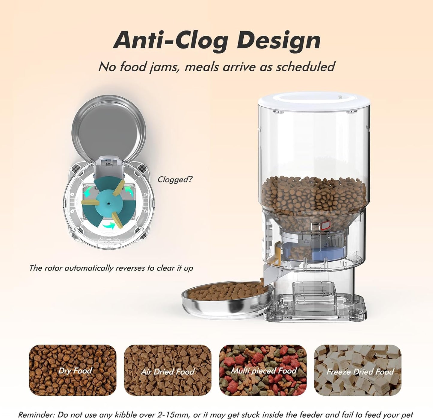 Automatic Cat Feeder - 5L Anti-Clog Cat Food Dispenser with Freshness Preservation, 1-6 Meals/Day, Programmable Portions, 10s Voice, 180-Day Battery Life, Auto Pet Feeder for Multi Cats & Dogs