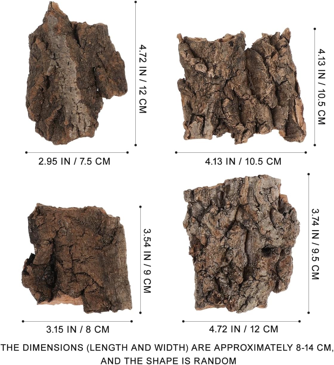 Amosfun 4pcs Reptile Bark Cork Wood Bark Decor Cork Flat Bedding for Bearded Dragon Lizard Geckos Tortoise, Random Size 3.2 to 5.5Inch