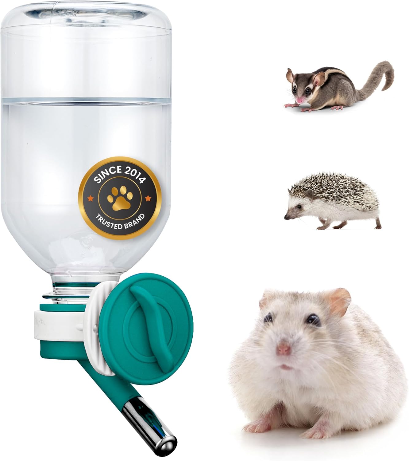 Choco Nose Patented Mini No-Drip Water Bottle/Feeder for Hamsters/Hedgehogs/Gliders/Rats/Mice/Other Small Pets and Animals - for Cages, Crates or Wall Mount. 10.2oz. Nozzle 10mm, Green (C125)
